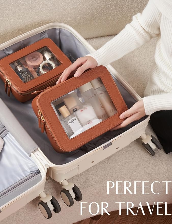 Popvibe Clear Makeup Bag Travel Cosmetic Case Transparent Toiletry Bag with Zipper, Portable Make Up Organizer Traveling Compact Car Bag for Essentials