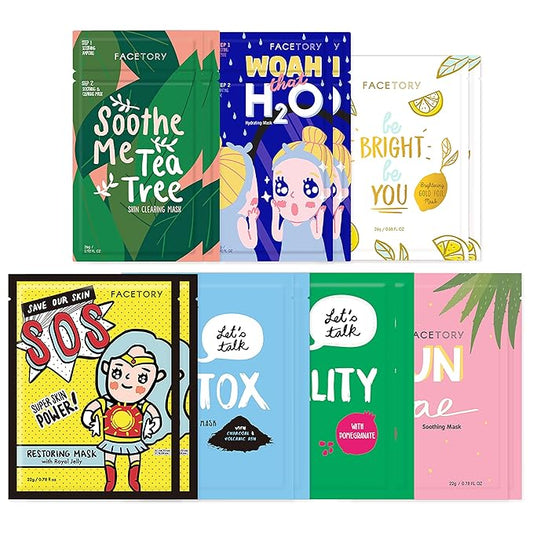FACETORY K Beauty Face Mask Skin Care - BEST OF 7 COLLECTION Sheet Mask Set (14 pc) | Natural Premium Korean Face Mask For All Skin Types - No Sulfates No Parabens
