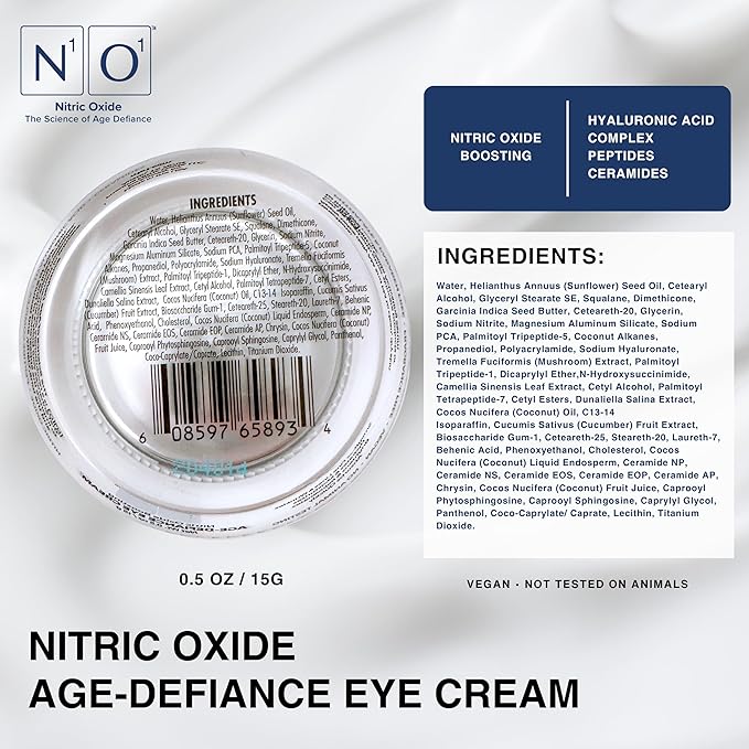Age-Defiance Eye Cream - Day & Night Moisturizer with Nitric Oxide, Hyaluronic Acid, Complex Peptides, Ceramides - Hydrating Eye Cream for Dark Circles, Wrinkles, Fine Lines, Puffiness - 0.5 oz.