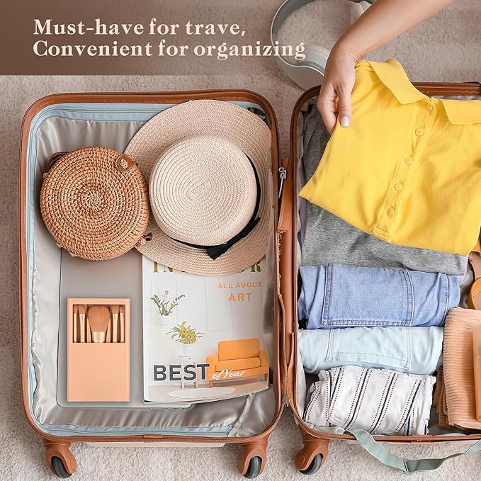 Travel Makeup Brush Set, travel make up brushes sets mini eye shadow kits small size eyeshadow case eyes makup brushed makeuo soft brushs basic cosmetic profesional tools (Apricot)