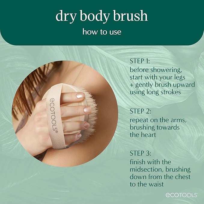 EcoTools Dry Body Brush, Cruelty-Free Bristles Exfoliate & Smooth Skin, Dry Brushing Removes Flaky Skin, May Help Improve Circulation & Tone, Eco-Friendly Skincare Tool, Vegan & Cruelty-Free, 1 Count