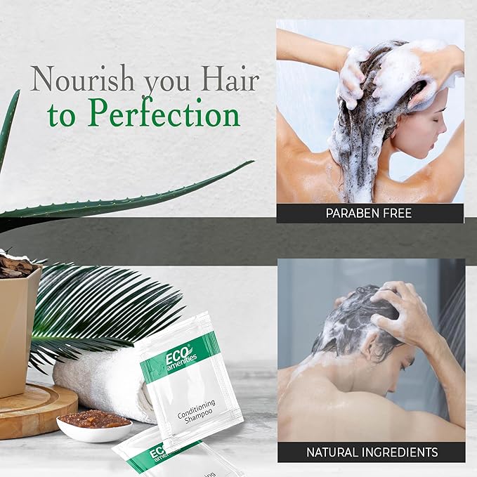 ECO Sachet Individually Wrapped Toiletries, Travel Size Bulk Shampoo and Conditioner 2in1 10ml (100 pk) Mini Hotel Toiletries Conditioning Shampoo 2in1 | Travel size Toiletries