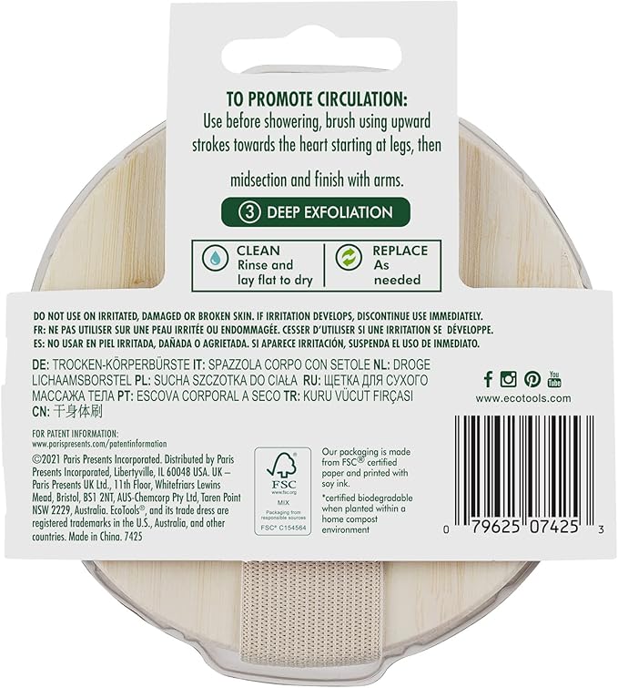 EcoTools Dry Body Brush, for Post Shower & Bath Skincare Routine, Removes Dirt & Promotes Blood Circulation, Helps Reduce Appearance of Cellulite, Eco-Friendly, Vegan & Cruelty-Free, 1 Count