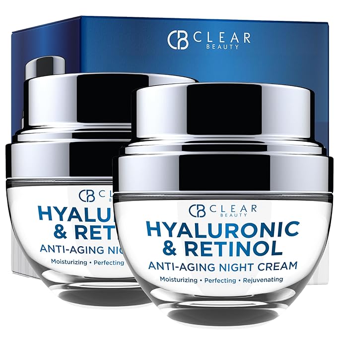 Clear Beauty Hyaluronic Acid & Retinol Day/Night Moisturizer Set - Dermatologist Tested, Anti-Aging, Hydrating Fine Lines & Wrinkles, Clean Beauty, Cruelty-Free Korean Skin Care - 1.69oz (2 Pack)