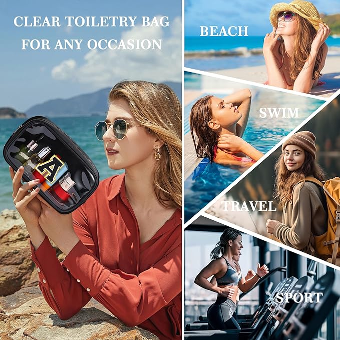 YOOLIFE Travel Toiletry Bag for Women, Black Clear Makeup Bag Cute Make Up Bag for Women Cosmetic Bags Skin Care Makeup Bag Organizer Birthday Gifts for Women Teacher Mother Girlfriend Initial P