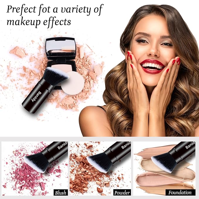 Makeup Brush Kabuki Face Brushes Retractable Travel Blush Kabuki Brush Portable Flawless for Foundation, Powder Blush, Bronzer, Buffing, Liquid, Cream, Cruelty Free with Cover(1PCS)