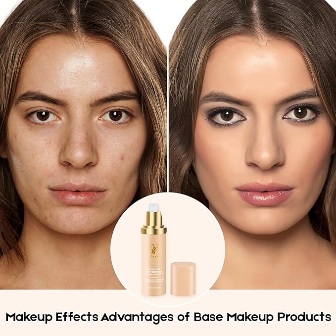 Foundation Light 4-in-1 Color-Shifting Spectrum Foundation Concealer, Long-Lasting, Skincare, Suitable for Various Skin Types, Set Includes Foundation Brush and Sponge