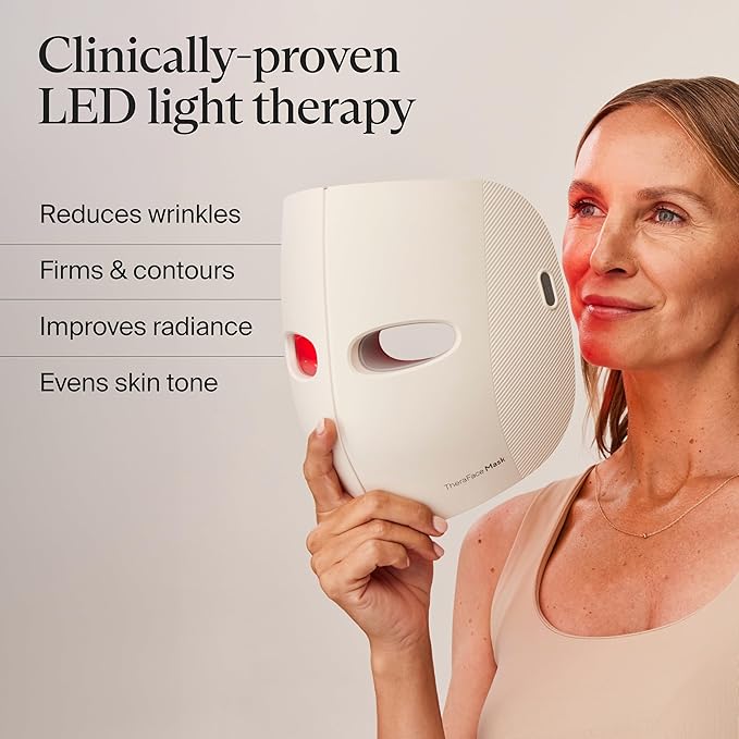 TheraFace Mask LED Light Therapy Skin Care Face Mask with Vibrating Massage - FSA Eligible Blue & Red Light Therapy for Face - LED Facial Massager for Wrinkles, Skin Tightening & Dark Spots