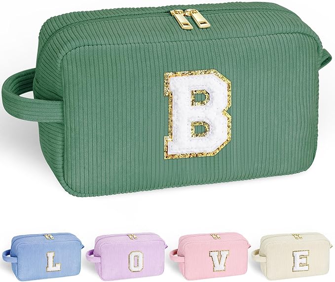 YOOLIFE Personalized Gifts for Girls - Bridal Shower Gifts Birthday Gifts for Women Her Girls Green Cute Makeup Bag Makeup Brush Bag Preppy Make Up Bag Personalized Friend Sister Gifts for Girl B