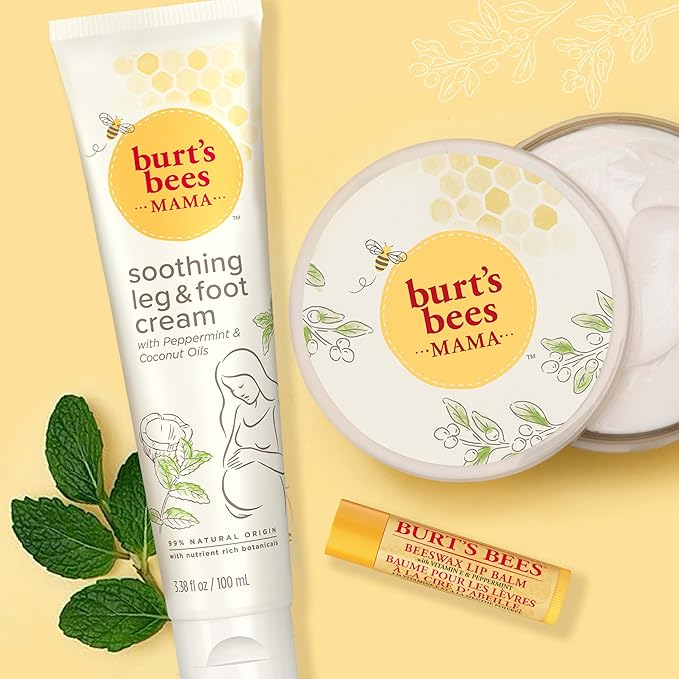 Burt's Bees Pregnancy Essentials Gifts Set, 3 Giftable Baby Shower Products & Must Have Baby Registry Items, Nourishing Skincare - Mama Belly Butter, Original Lip Balm, Leg & Foot Cream