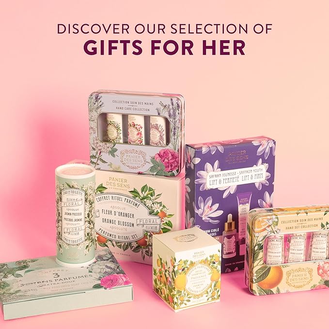 Panier des Sens - Orange Blossom Gift Set for Women - Roll On Perfume + Hand Cream + Bar Soap - Thank you, Birthday Gift for Her - Self Care Kit with 96% Natural Ingredients - Skin Care Set