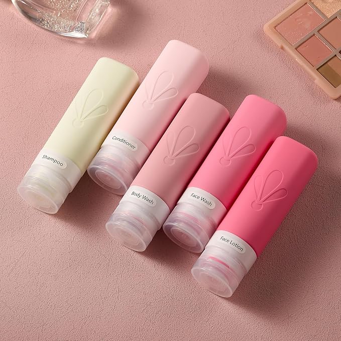 INSFIT Travel Bottles for Toiletries, TSA Approved 3oz Travel Size Containers, BPA Free Leak Proof Squeezable Silicone Tubes for Shampoo Conditioner Lotion Soap with Labels