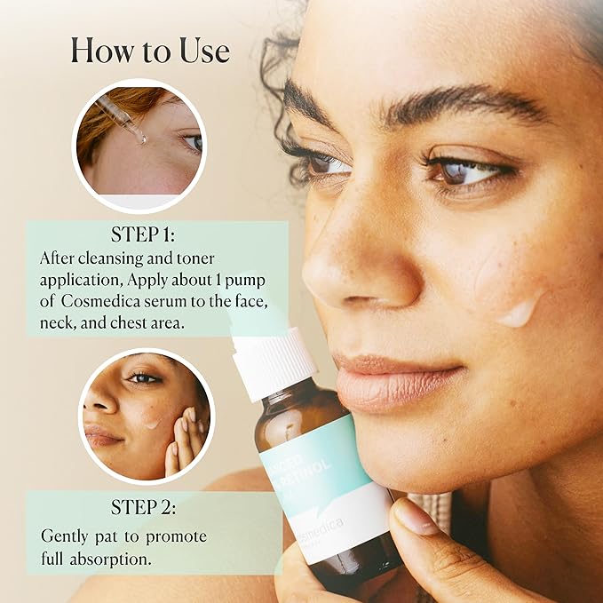 Cosmedica Skincare's Advanced 2.5% Retinol Serum w/Green Tea, Hyaluronic Acid & Vit E - Anti-Aging, Skin Revitalizing, Hydrating Serum for Fine Lines, Wrinkles, Discoloration, and Acne Scars, 1oz