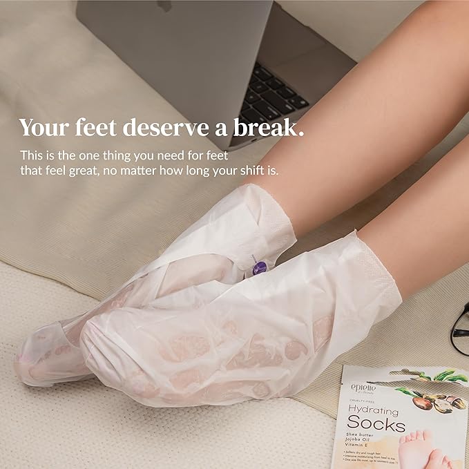 Epielle Hydrating Foot Masks 6 Pairs, Deep Moisturizing Socks for Dry Feet & Cracked Heels, Relieve and Soften with Shea Butter & Jojoba Oil, Korean Skin Care, Spa Set, Self Care Gifts for Women