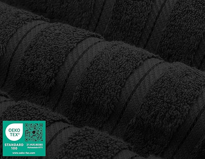 American Soft Linen Luxury 6 Piece Towel Set, 2 Bath Towels 2 Hand Towel 2 Washcloths, 600 GSM 100% Cotton Turkish Towels for Bathroom, Black Towel Sets