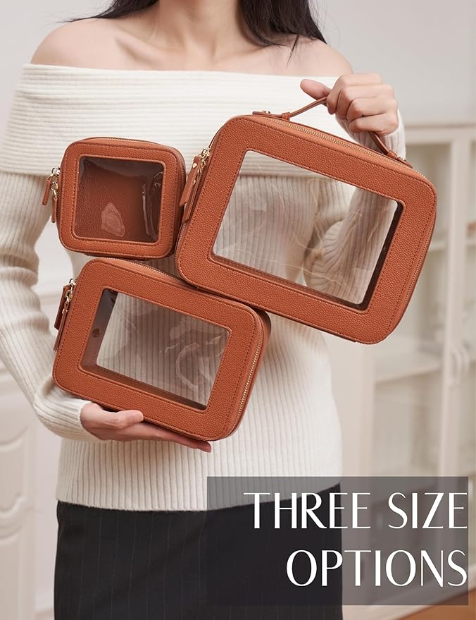 Popvibe Clear Makeup Bag Travel Cosmetic Case Transparent Toiletry Bag with Zipper, Portable Make Up Organizer Traveling Compact Car Bag for Essentials