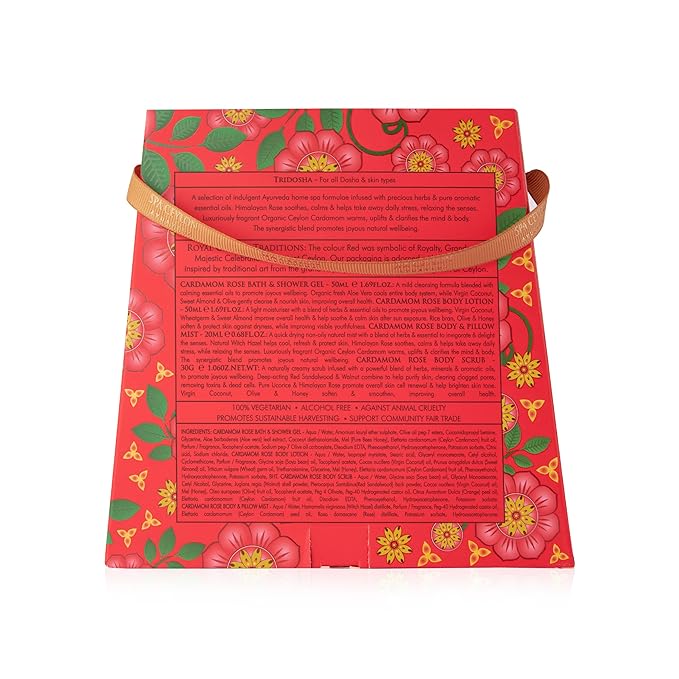 Spa Ceylon Cardamom Rose Discovery Set | Mind & Body Care Travel Size Set for All Skin Types |Body & Pillow Mist |Bath & Shower Gel | Hand & Body Lotion | Body Scrub