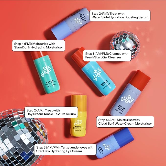 Bubble Skincare The Wish List Mini Skincare Essentials Gift Set - Includes Gel Cleanser, Vitamin C & Hyaluronic Serum, Eye Cream, Water Cream & Face Moisturizer - Travel Size Skin Care (6 Count)