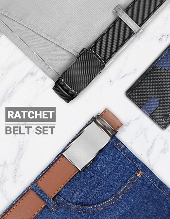 Zitahli Ratchet Belt for Men - 2 Packs Leather Mens belt For Gift Men Dress and Casual,Trim to Fit