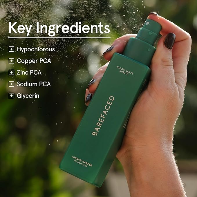 Barefaced Clean Slate Spritz 4 Fl Oz - Hypochlorous Acid Mist for Face & Body, Cleanses Skin on the Go, Setting Spray For Makeup, Boosts Hydration, Reduces Redness, and Soothes Sensitive Skin