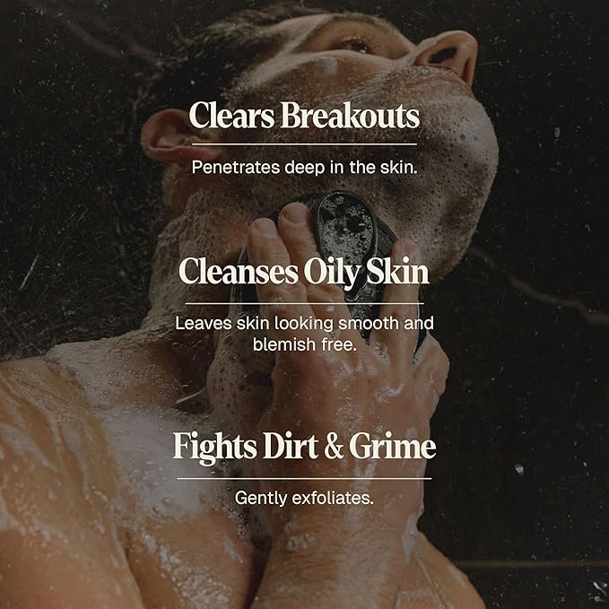 Black Wolf Charcoal Face Wash & Silicone Scrubber Set for Men - Daily Grooming & Hygiene Essentials for Mens Skin Care