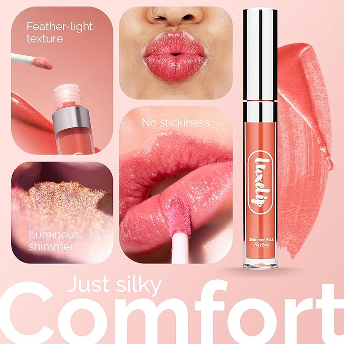 LuxeLip™ Matte Lipstick for Older Women, Hydrating Non-Sticky Lip Gloss for Luminous Shine & Moisturized Lips, Lightweight, Long-Lasting Glossy Finish, Cruelty-Free Lip Makeup (Dusky Petal, 8ml)