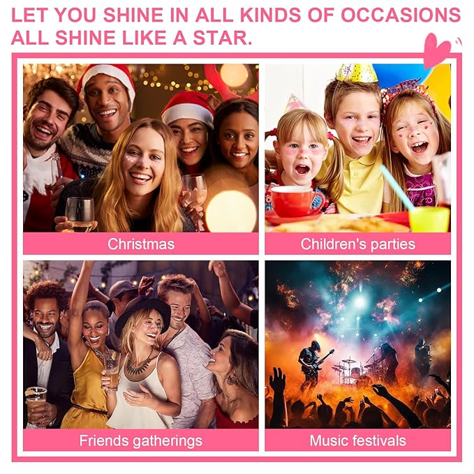 8Pcs 2-in-1 Rose-pink Blush and Glitter Freckles Face Tattoo for Teenagers & Young Women, Waterproof and Long-lasting Face Makeup Tattoos for Halloween and Christmas (SET A)