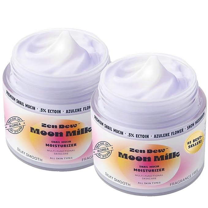Moon Milk Snail Mucin Moisturizer Gel Cream 3.52 Oz - Blue Light Skin Protection - Korean Snail Mucin Serum Cream that Replenishes Moisture & Leaves Skin Brighter, Plumper, Soothed & Smooth - 2 Pack