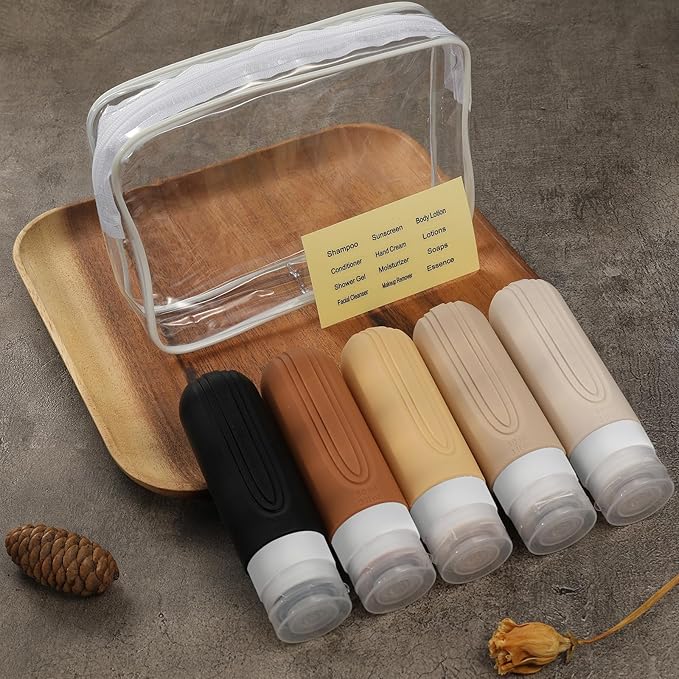 Travel Bottles for Toiletries, 5 Pack TSA Approved Travel Size Containers, 3oz Leak Proof Refillable Travel Accessories for Shampoo Conditioner, BPA Free Travel Bottles with Toiletry Bag