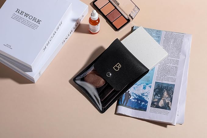 BS-MALL Travel Makeup Brushes Premium Synthetic Foundation Powder Concealers Eye Shadows 7 PCS with Triangle Puff & Storage Bag (Bright black)