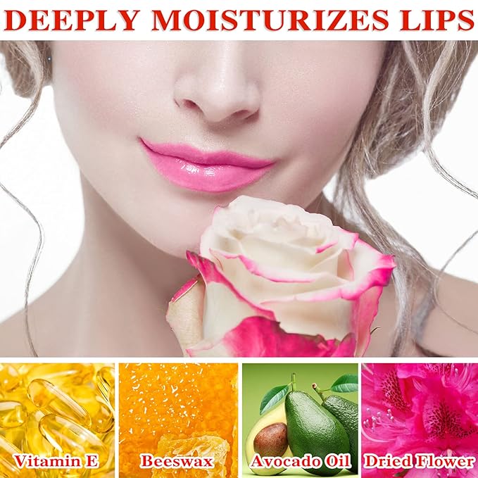2 Pack Crystal Jelly Flower Lipstick,Magic Temperature Color Change Lip Gloss Lip Stick PH Clear Magic Lipstick Long Lasting Nutritious Moisturizing Lip Balm(Set B)