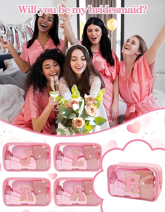 Gift Sets for Women, Initial Makeup Bag with Makeup Brush Set Bachelorette Party Favors, Pink Spa Kit with Skincare Headbands Wrist Bands Sleepover Party Supplies Gifts for Teen Girls Bridesmaid H