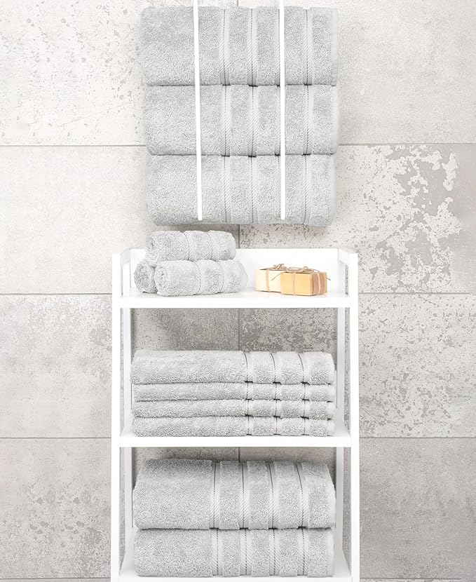 American Soft Linen Luxury 4 Piece Bath Towel Set, 600 GSM 100% Cotton Turkish Bath Towels for Bathroom, 27x54 in Large Bathroom Shower Towels, Silver Grey