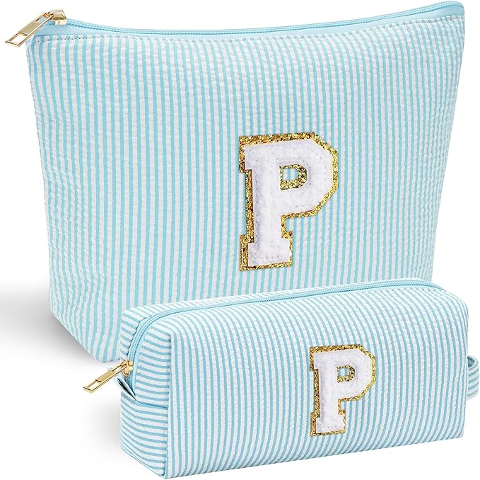 YOOLIFE Monogram Cute Initial Makeup Bag - Personalized Cosmetic Toiletry Pouch Make Up Case for Women, Her Best Friend, Sister, Teacher, Birthday Gifts