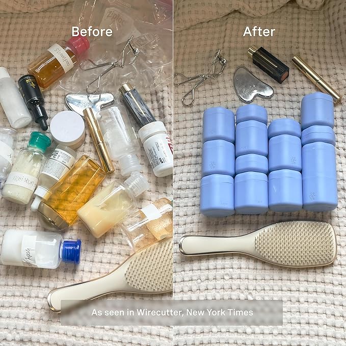 Cadence Travel Containers - Full Skincare Set - Magnetic Containers with Lids,Carry On Travel Essentials For Women/Men - 2 Small (0.56oz), 4 Medium Capsules (1.32oz), & Extender (1.43oz) - Pacific