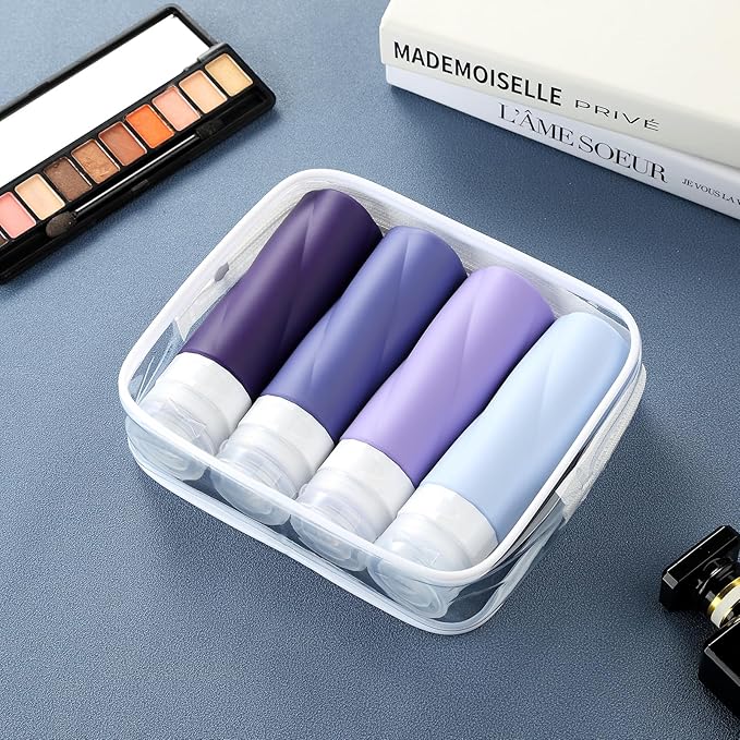 Gemice Travel Bottles for Toiletries, 3oz Tsa Approved Travel Size Containers BPA Free Leak Proof Travel Tubes Refillable Liquid Travel Accessories with Clear Toiletry Bag (4 Pack)