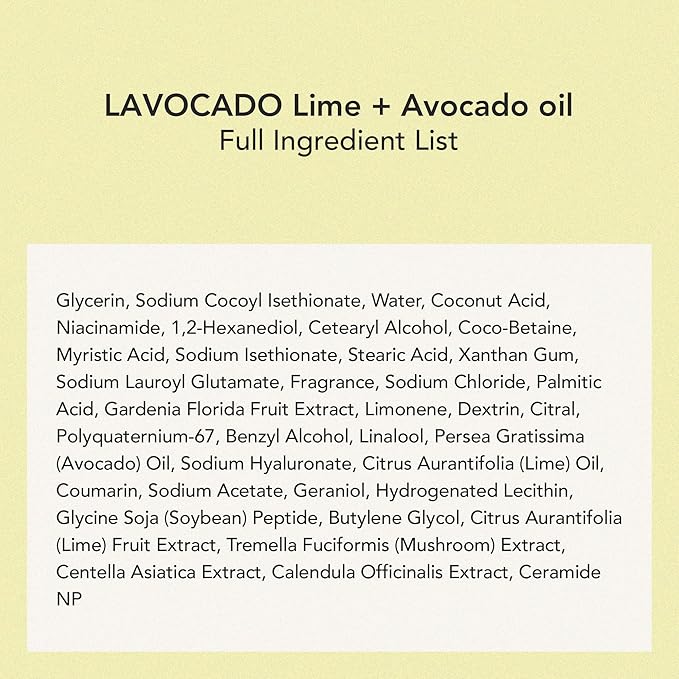 WHIPPED Cream Facial Cleanser Lavocado - Lime & Avocado Face Wash - For Dry Skin, EXTRA DEEP Moisturizing Cleanser, Niacinamide, Hyaluronic Acid, Vegan Korean Skincare, 4.5 oz