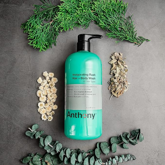 Anthony No Sweat Body Defense, Anti-Chafe Talc Free Cream To Powder Lotion, 16 Fl Oz and Anthony Invigorating Rush Hair and Body Wash, 32 Fl Oz