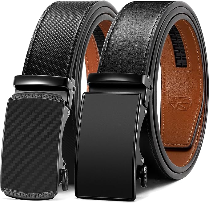 Zitahli Ratchet Belt for Men - 2 Packs Leather Mens belt For Gift Men Dress and Casual,Trim to Fit