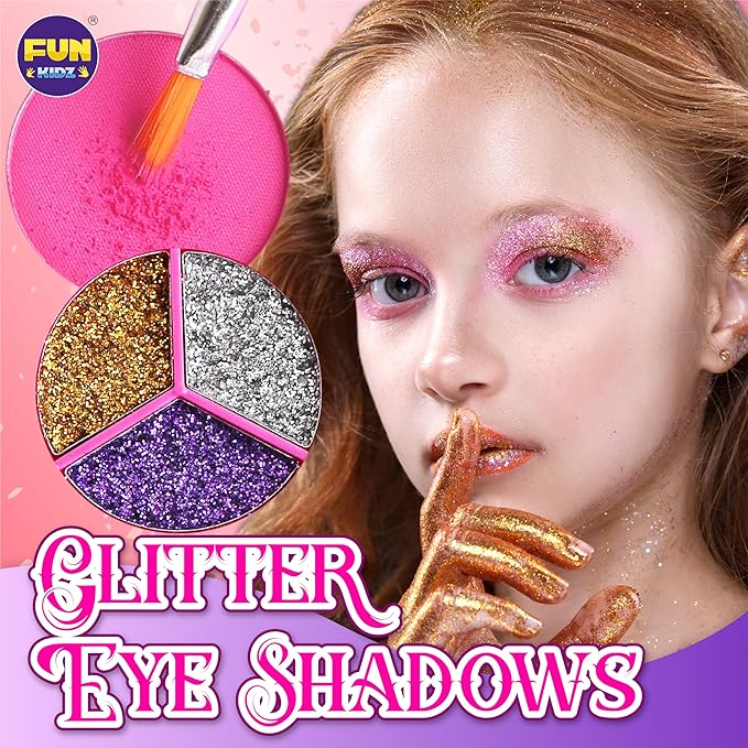 60Pcs Kid Makeup Kit for Girls 6-12, FunKidz Three Layers Folding Make Up Box Toy Set Child Beauty Cosmetic Kits for Little Girls Party Gifts