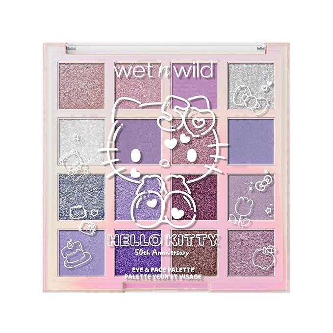 wet n wild Hello Kitty Eye & Face Palette, 2 Bold Richly Pigmented Palettes, Multi-Functional Buildable and Blendable Formula, Cruelty-Free & Vegan - Big Smile