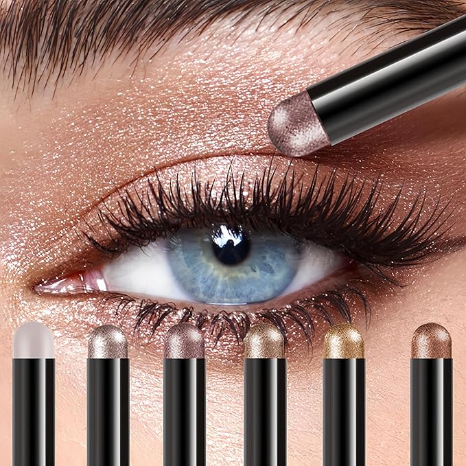 MAEPEOR Eyeshadow Stick Set 6 PCS Highly Pigmented Cream Eyeshadow Pen Waterproof and Long Lasting Shadow Pencil (Set 01)