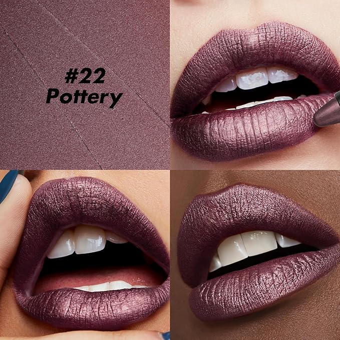 FOCALLURE Ultra Chic Metallic Lipstick,Rich Vitamin E Lip Crayon,Lightweight Shinning Color without Drying or Fading,Long Lasting Lips Makeup,#22 Pottery