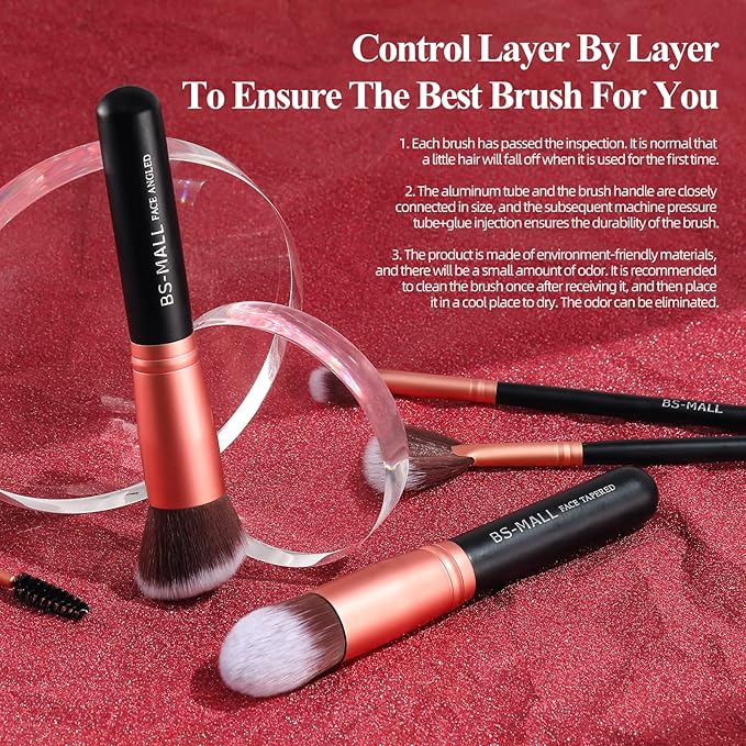 Makeup Brushes BS-MALL Premium Synthetic Foundation Powder Concealers Eye Shadows Makeup 14 Pcs Brush Set, Rose Golden, with Case