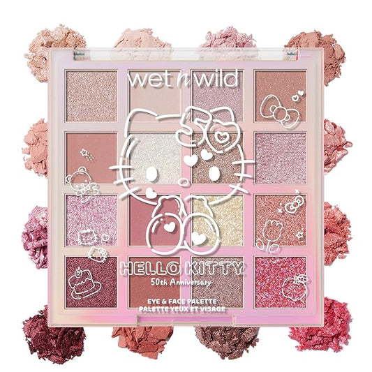 wet n wild Hello Kitty Eye & Face Palette, 2 Bold Richly Pigmented Palettes, Multi-Functional Buildable and Blendable Formula, Cruelty-Free & Vegan - Be Kind