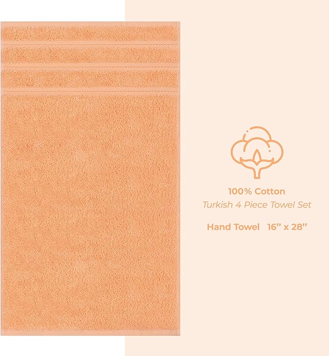 American Soft Linen Luxury Hand Towels for Bathroom, 600 GSM 100% Cotton Turkish 4 Piece Hand Towel Set, 600 GSM Hand Face Towels for Kitchen, Peach Hand Towels