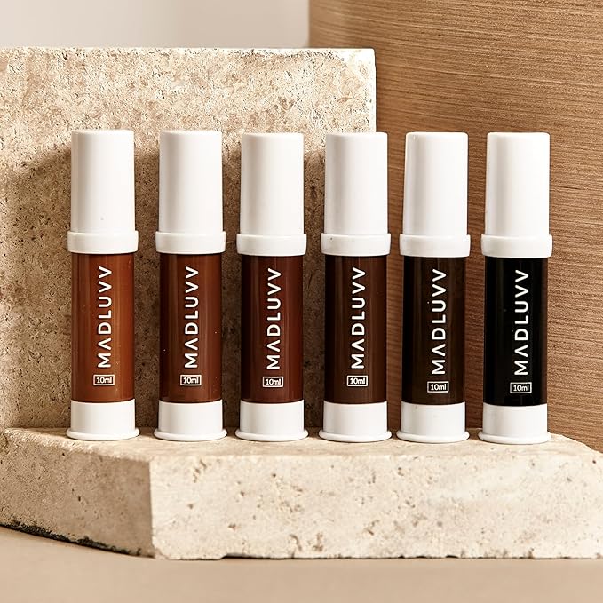 MADLUVV Professional Makeup Pigment for PMU Brow Artistry, Made in the USA, Vegan, Cruelty-free, Non-Toxic, Gel Consistency & High Retention - Essential Set / 6 Pigment Colors