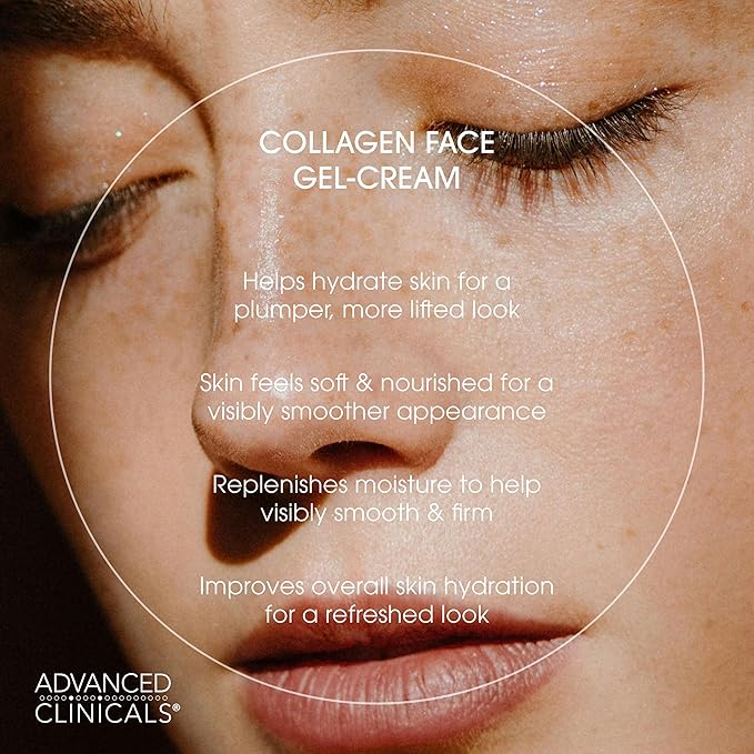 Advanced Clinicals Collagen Cream Gel-Like Facial Lotion | Collagen Peptide + Hyaluronic Acid Moisturizer For Face Helps Hydrate Dry Skin & Improve Appearance Of Wrinkles & Fine Lines, 2 Fl Oz
