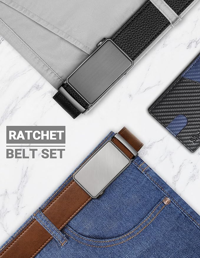 Zitahli Ratchet Belt for Men - 2 Packs Leather Mens belt For Gift Men Dress and Casual,Trim to Fit