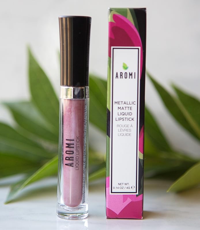 Aromi Dusty Rose Metallic Liquid Lipstick, Rosy Pink Nude Lip Color, Shimmery Finish, Waterproof, Long Lasting, Vegan, Cruelty-Free, Handmade (Pixie Dust)